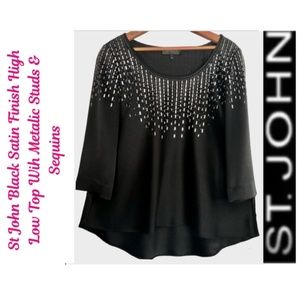St John Satin Finish High Low Top with Metal Studs & Sequins